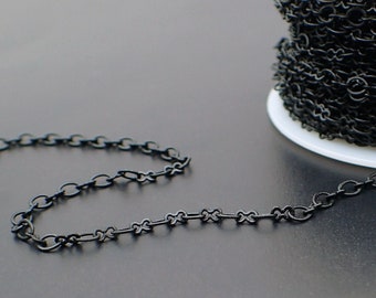 Matte Black Soldered Cable Chain, Nickel Free Infinity Link Figure 8 and Round Oval, Jewelry Making Chain with Petite Soldered Links