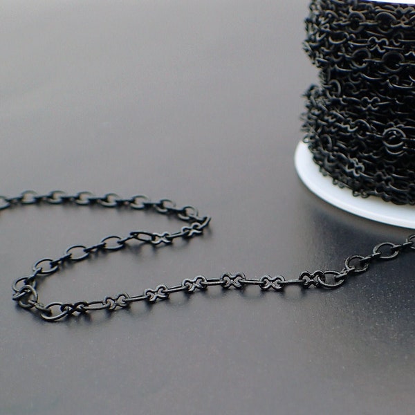 Matte Black Soldered Cable Chain - Nickel Free Infinity Link Figure 8 and Round Oval - Jewelry Making Chain with Petite Soldered Links