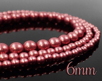 6mm Czech Glass Druk Beads Saturated Metallic Valiant Poppy 50 Piece Strand