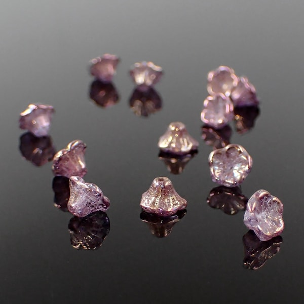 Czech Glass Small Cup Flower Beads, Crystal Vega Iris Luster 7x5mm, 25 Pieces