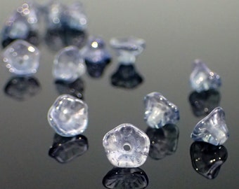 Transparent Dusty Denim Blue Czech Glass Small Cup Flower Beads 7x5mm, 25 Pieces