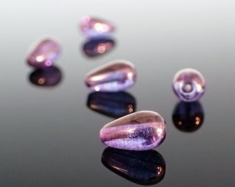 10x6mm Lumi Amethyst Purple Luster Teardrop Beads, 24 Pieces, Pressed Glass Rustic Mottled Finish for Jewelry Making