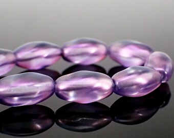 12x7mm Amethyst Purple Pearl Luster Twisted Oval Czech Glass Beads, 12 Pieces