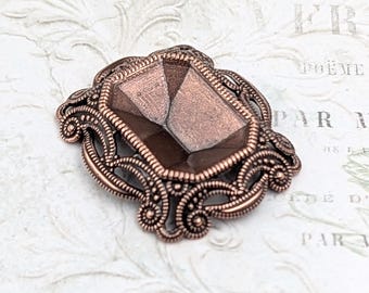 Filigree Setting for 18x13mm Octagon Stones - 1 Piece European Made Antiqued Copper Ox - For Fully Faceted Fancy Rhinestones