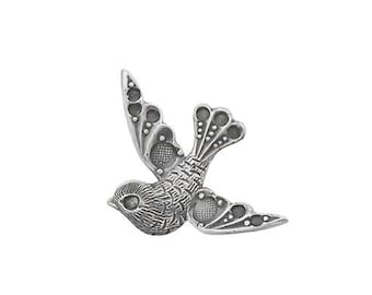 Small Bird with Settings for Tiny Round Rhinestones - Antiqued Silver Ox - Nickel Free - 2 Pieces - Vintage Style Scrapbook Embellishments