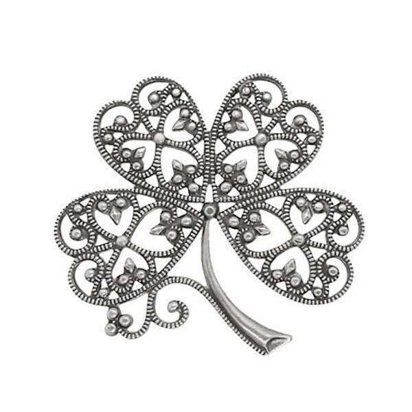 Large Four Leaf Clover Filigree - Antique Silver Ox Stampings - Intricate Detail Nickel Free - 1 Piece - High Quality Vintage European Brass