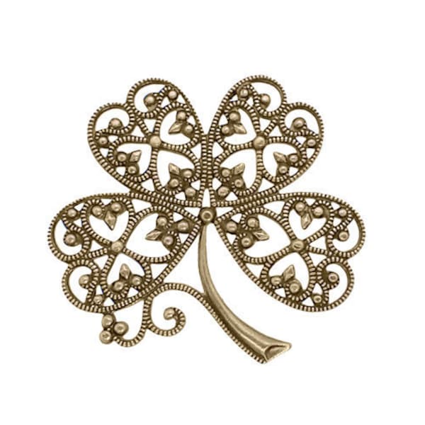 Large Four Leaf Clover Filigree - Antiqued Brass Ox Stampings - Intricate Detail Nickel Free - 1 Piece - High Quality Vintage European Brass