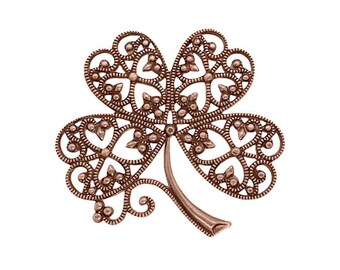 Large Four Leaf Clover Filigree - Antiqued Copper Ox Stampings - Intricate Nickel Free - 1 Piece - High Quality Vintage European Brass