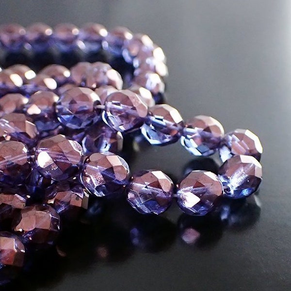 Perles de verre tchèque améthyste transparente Lumi lustré violet lustré 8 mm pour la fabrication de bijoux - 25 pièces 8 mm