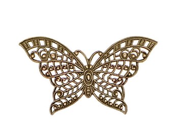Lacy Butterfly Shaped Filigree - Antiqued Brass Ox - Intricate Detail Dapt Wings - Nickel Free - 1 Piece - High Quality European Brass