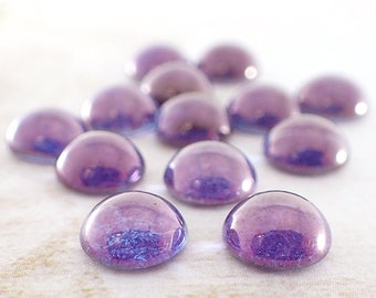 9mm Round Transparent Purple Lumi Luster Czech Glass Cabochons - 4 or 12 Pieces