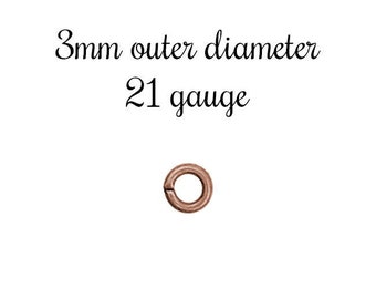 100 Tiny 3mm Antiqued Copper Plated Brass Jump Rings, 21 Gauge, Lead Free and Nickel Free High Quality Findings for Jewelry Making
