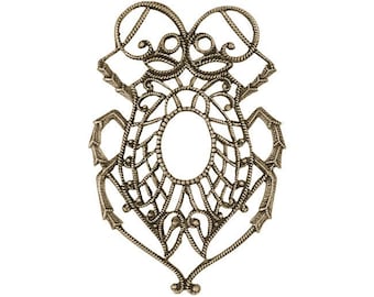 Scarab Filigree - Rare Antiqued Brass European Brass Beetle Stamping - 1 Piece - For Vintage Style Jewelry Making and Crafts
