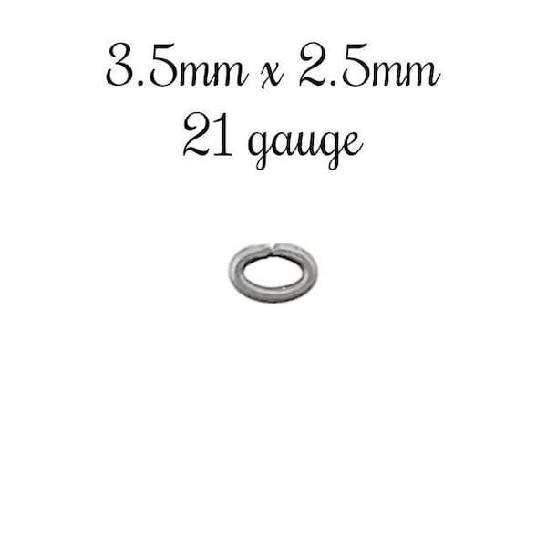 100 Tiny 3.5x2.5mm Antiqued Silver Plated Brass Oval Jump Rings 21 Gauge, Lead Free and Nickel Free High Quality Findings for Jewelry Making