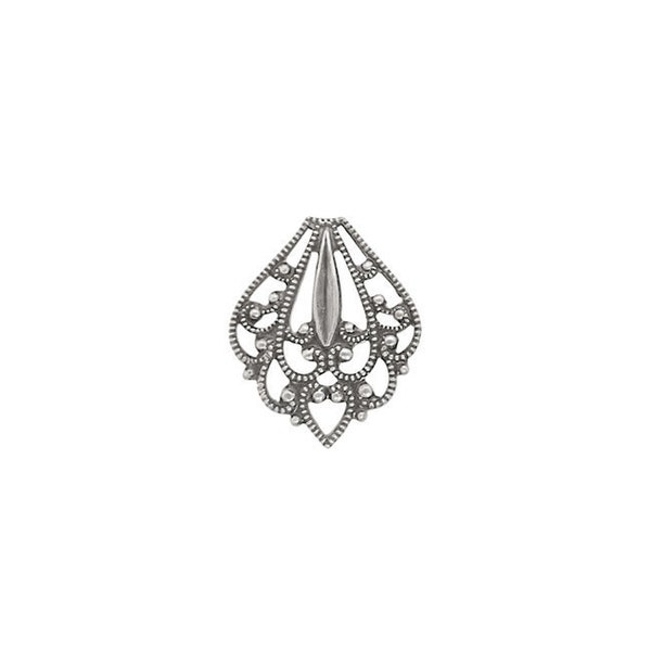Small Antique Silver Filigree - Dainty Silver Ox Chandelier Drops - Intricate Detail - 4 Pieces - High Quality Vintage European Brass