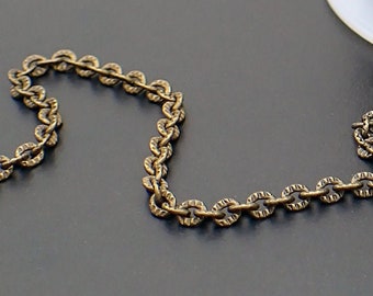 Tiny 3x2mm Textured Link Soldered Cable Chain by the Foot, Antiqued Brass Ox Oval Cable Chain for Jewelry Making, Nickel Free