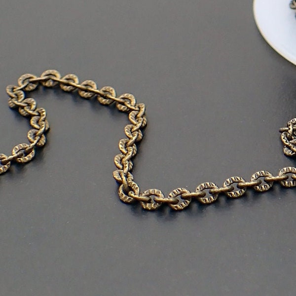 Tiny 3x2mm Textured Link Soldered Cable Chain, Antiqued Brass Ox Oval Cable Chain for Jewelry Making, Nickel Free