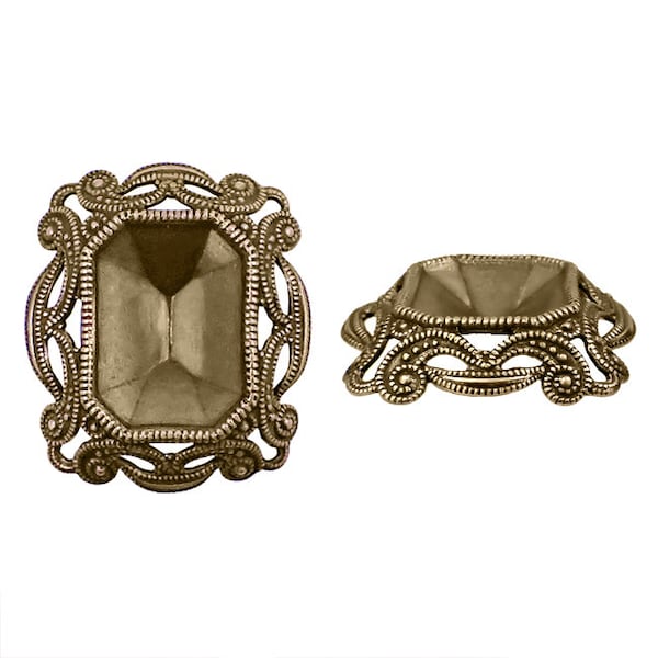 Antique Brass Filigree Setting for 18x13mm Octagon Stones - 1 Piece European Made Bronze Ox for Fully Faceted Fancy Rhinestones