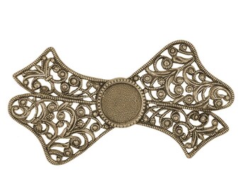 Large Victorian Bow Shaped Filigree with 11mm Setting, Antiqued Brass Ox,  Nickel Free High Quality European Brass, 1 Piece