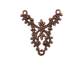 European Filigree Connectors - Rare Ornate Vintage Style Antiqued Copper Ox 3-Way Links - Jewelry Making Supplies and Components - 2 Pieces