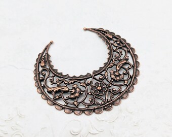 Medium Lacy Floral Hoop Filigree, Antiqued Copper Ox Intricate Flourish Details Nickel Free, 1 Piece, High Quality European Brass