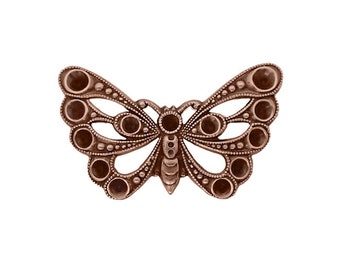 Butterfly Shaped Multi-Stone Chaton Setting Antiqued Copper Ox - Setting for Small Pointed Back Rhinestones - Nickel Free - 2 Pieces
