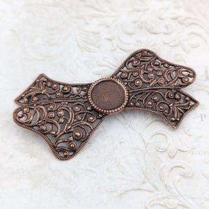 Large Victorian Bow Shaped Filigree with 11mm Setting, Antiqued Oxidized Copper Ox, Nickel Free High Quality European Brass