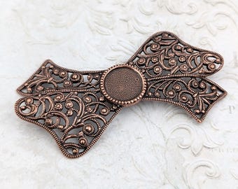 Large Victorian Bow Shaped Filigree with 11mm Setting, Antiqued Oxidized Copper Ox, Nickel Free High Quality European Brass