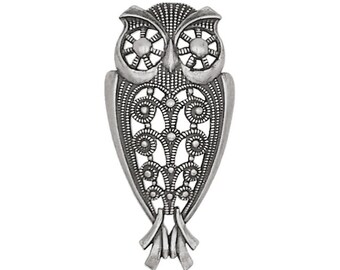 Rare Antiqued Silver Plated Brass Owl Filigree for Jewelry Making, Scrapbooking, or Crafts, European Steampunk Stamping, 1 Piece