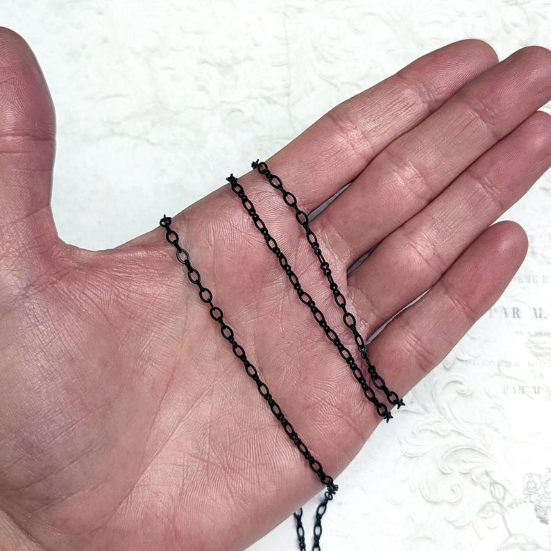 Matte Black Soldered Cable Chain, Nickel Free Infinity Link Figure 8 and Round Oval, Jewelry Making Chain with Petite Soldered Links image 2