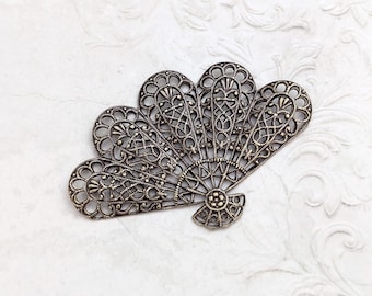 Large Victorian Fan Shaped Filigree - Antiqued Brass Ox - Intricate Detail Dapt - Nickel Free - 1 Piece - High Quality European Brass