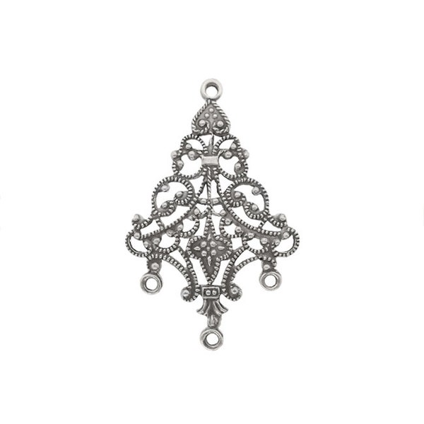 Rare Antiqued Silver Ox Chandelier Components for Earrings - French Style Filigree for Jewelry Making - 4 Pieces - European Made Brass