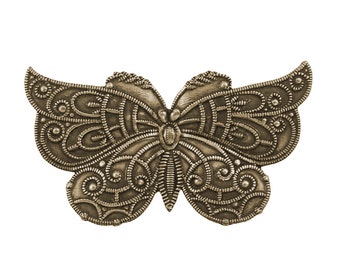 Antiqued Brass Ox Butterfly Stampings for Jewelry Making or Scrapbooking Embellishment, 2 Pieces for Enameling or Painting, European Brass