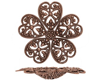 Rare Lacy Flower Filigree, Antiqued Copper Ox with Intricate Detail Nickel Free, 1 Piece, High Quality Vintage European Brass