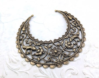Medium Lacy Floral Hoop Filigree, Antiqued Brass Ox Intricate Flourish Details Nickel Free, 1 Piece, High Quality European Brass