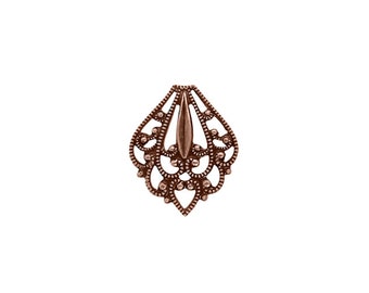 Small Antiqued Copper Filigree - Dainty Copper Ox Chandelier Drops - Intricate Detail - 4 Pieces - High Quality Vintage European Brass