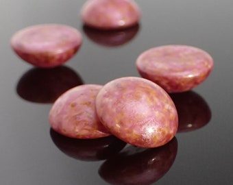 Marbled Metallic Pink and Beige Czech Glass Snowflake Cabochons, 4 Pieces 16mm Round