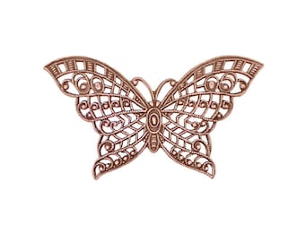 Butterfly Filigree with Lacy Wings - Antiqued Copper Ox - Intricate Detail Dapt Wings Rare Filigree - 1 Piece - High Quality European Brass