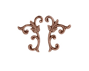2 Pairs of Flourish Stampings - Antiqued Copper Ox - Small Scrapbooking Metal Embellishments or Jewelry Making - 2 Pairs 4 Pieces - USA Made