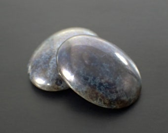 Dark Purple Czech Glass Cabochons with Mottled Picasso Luster 25x18mm Rare Domed Cabs 2 Pieces