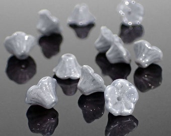 Dusty Denim Blue Czech Glass Small Cup Flower Beads 7x5mm, 25 Pieces