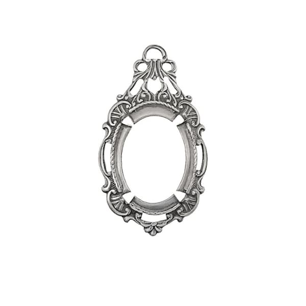 Silver Ox Pendant Setting with Prongs for 18x13mm Flat Back Stones and Cabochons - Nickel Free Made in the USA