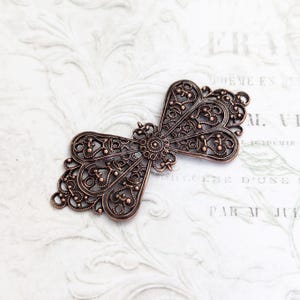 Lacy Victorian Bow Filigree, Antiqued Copper Ox Connectors, Intricate Detail Nickel Free, 1 Piece High Quality Vintage European Brass
