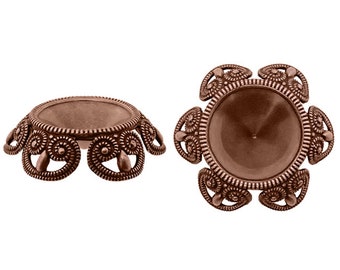 Filigree Setting for 14mm Rivoli Stones - 1 Piece European Made Antiqued Copper Ox - For Pointed Back 1122 Vintage Style