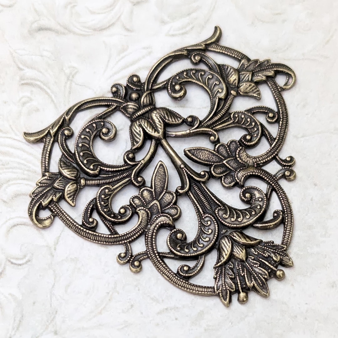 Large Antiqued Brass Focal Filigrees, European Made Vintage Style With ...