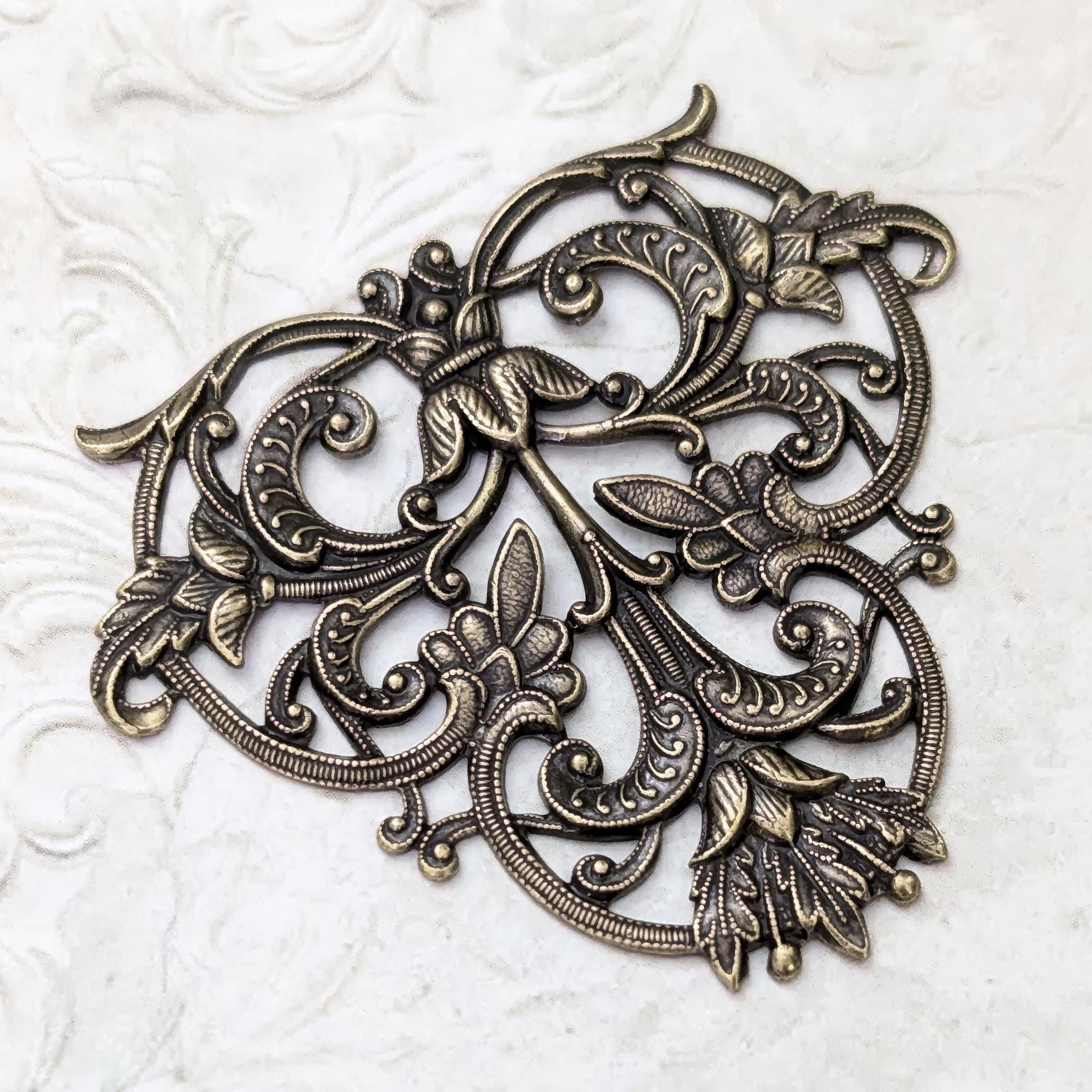 23663 2 Pc Brass Oxidized Victorian Corner Jewelry Finding