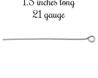 100 Antiqued Silver Plated Brass Eye Pins, 21 Gauge, 1.5 Inches Long, Lead Free and Nickel Free, High Quality Findings for Jewelry Making