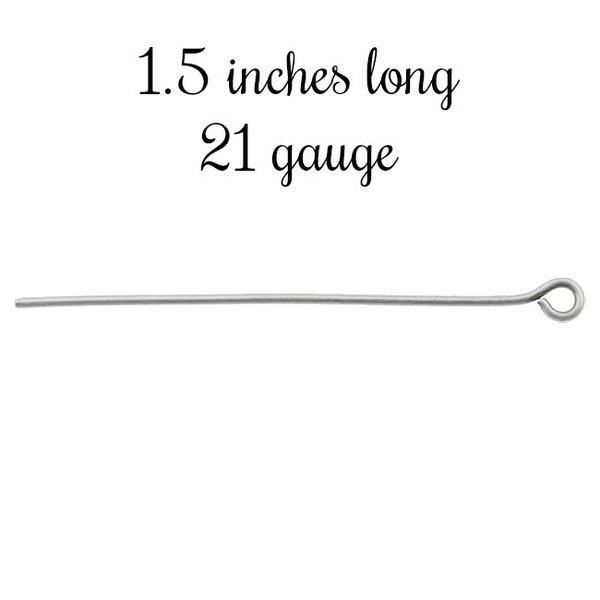 100 Antiqued Silver Plated Brass Eye Pins, 21 Gauge, 1.5 Inches Long, Lead Free and Nickel Free, High Quality Findings for Jewelry Making