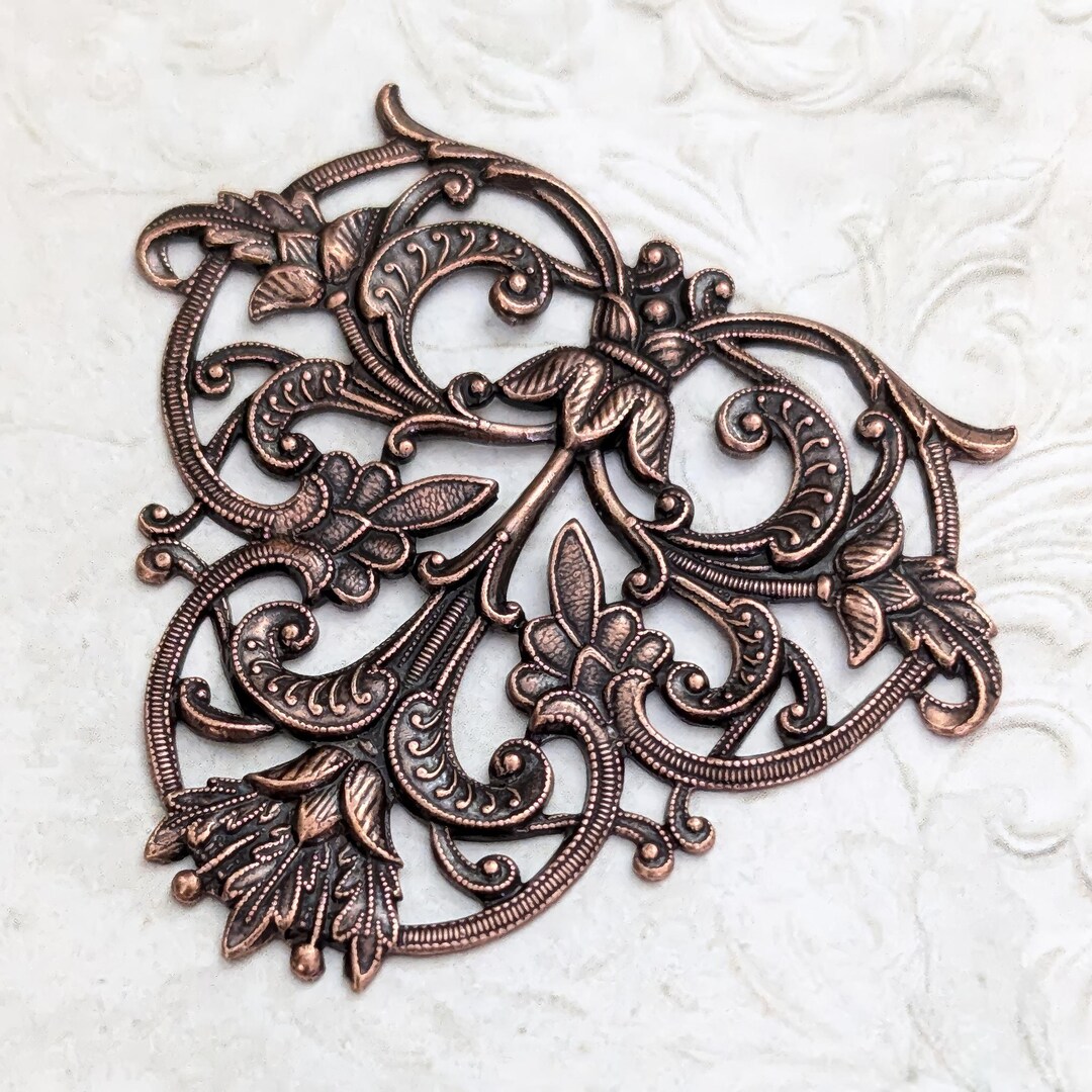 Large Antiqued Copper Focal Filigrees, European Made Plated Brass With ...