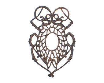 Scarab Filigree Dark Natural Vintage Brass Patina - Rare European Brass Beetle Stamping - 1 Piece